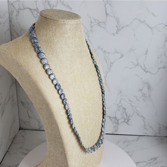 VINTAGE Blue-Green Agate DISC BEADED NECKLACE - Picture 2 of 5